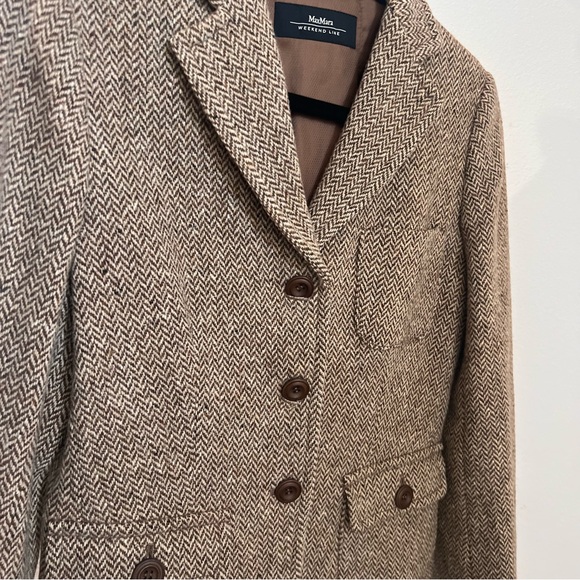 Weekend Max Mara Herringbone Wool Jacket (4) Brown - Picture 2 of 8
